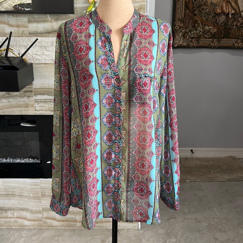 Kut From the Kloth Paisley Jasmine Rob Tab Sleeve Button Up Blouse.Size XXL(108)